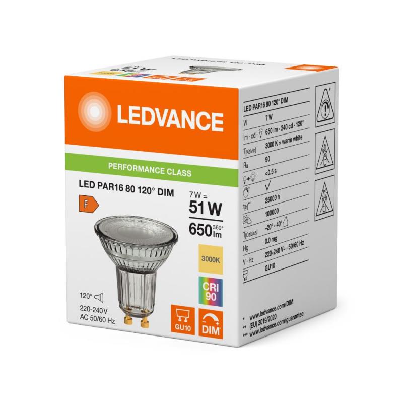 Ledvance GU10 PAR16 Reflektor 120° 7W wie 51W dimmbarer warmweißer Strahler 3000K 90Ra mit hoher Farbwiedergabe